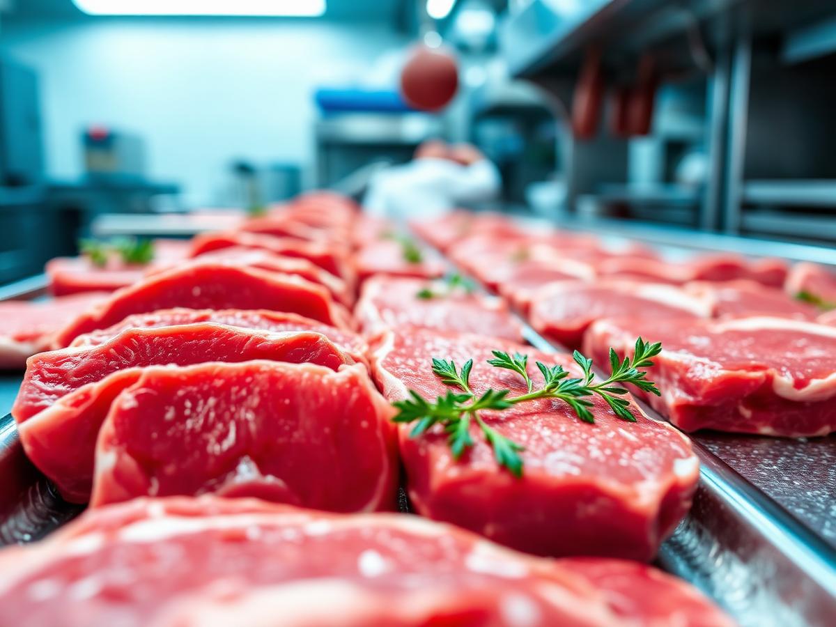 Fresh red meat cuts on a chilled processing tray
